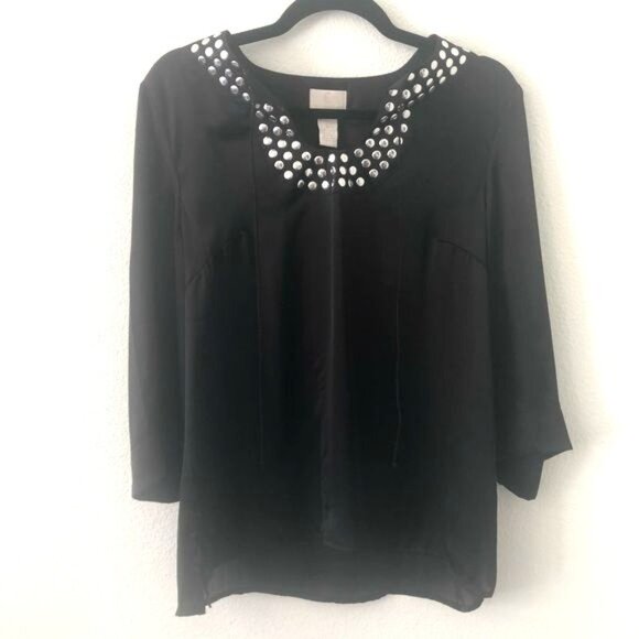 Hot In Hollywood Black Satin Studded Embellished Blouse Medium - Picture 2 of 5